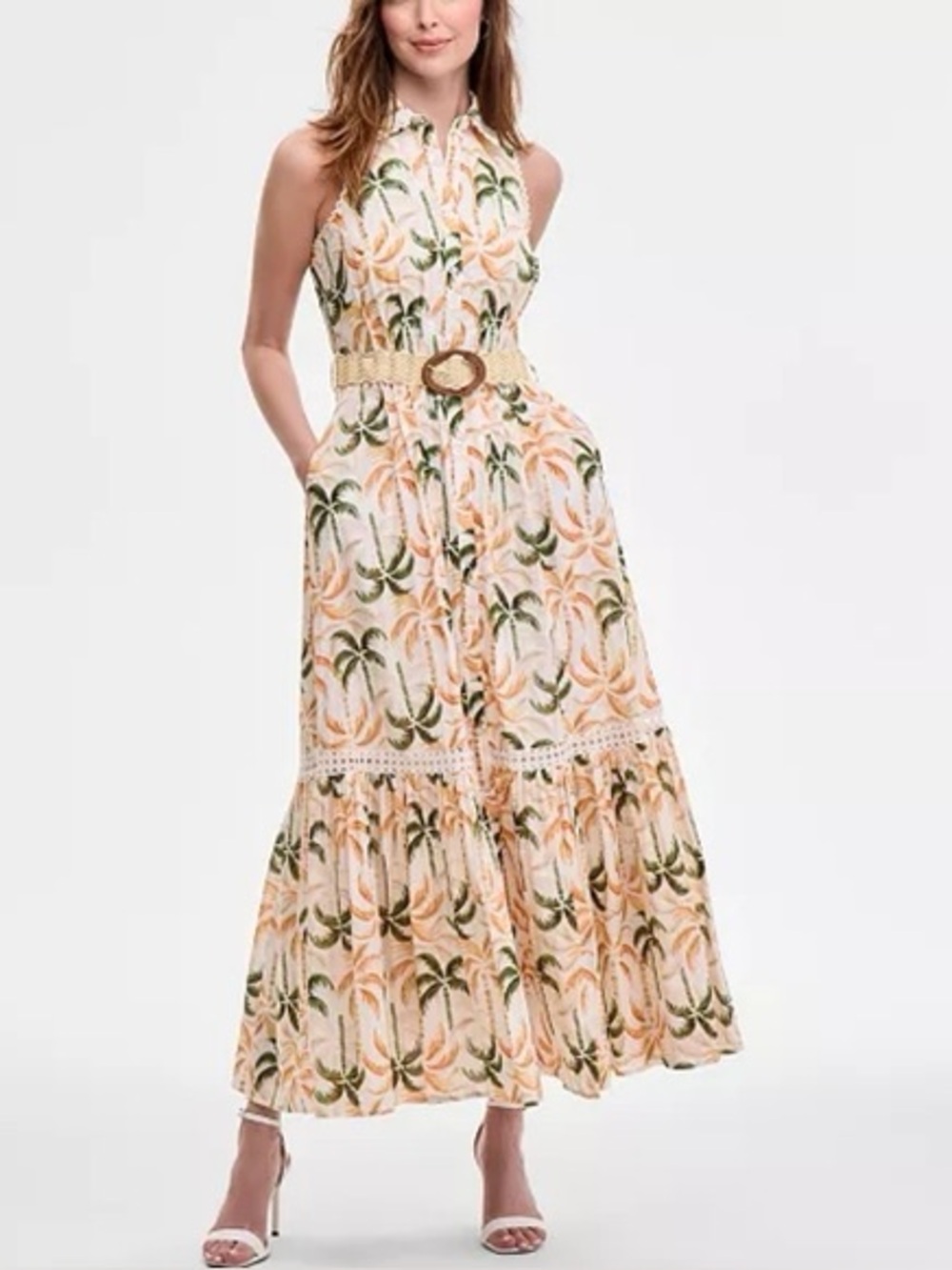 Taylor Palm Tree Belted Maxi Sundress – Size 2 – New Without Tags (NWOT) 🌴☀️